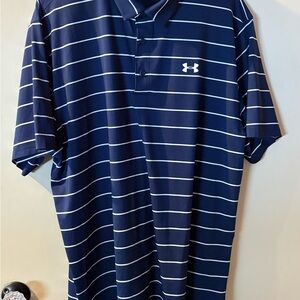 Men's Under Armour 2XL Blue and White Striped Golf Polo